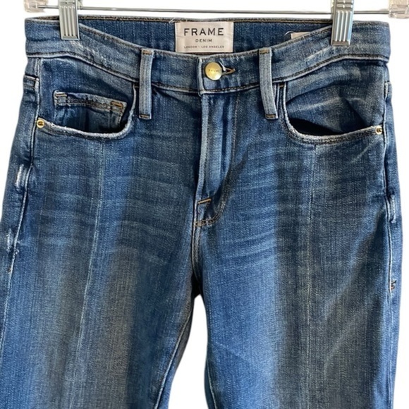Frame Le Nouveau Straight Jeans Front Women’s Size 25  Split‎ Mid Rise Cropped - Picture 3 of 10